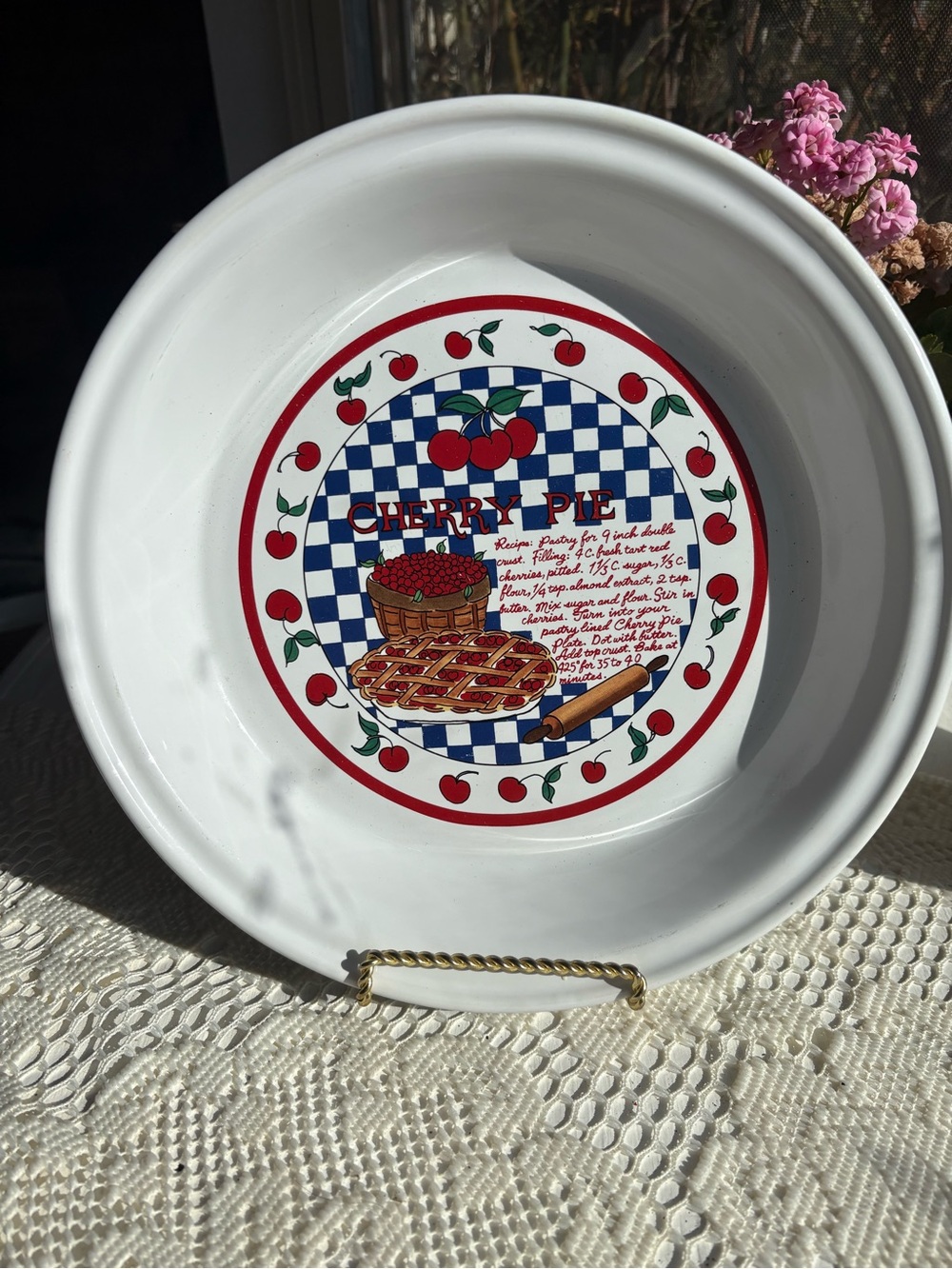 Cherry Pie Ceramic pie plate with cherry pie recipe